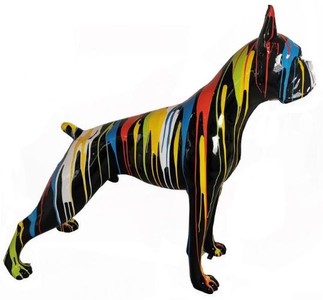 Casa Padrino décoration figure chien boxer noir / multicolore 190 x H. 173 cm - Grande sculpture décorative résistante aux intempéries - Figurine animalière décoration jardin