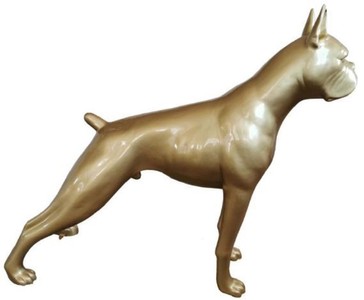 Riesige XXL Boxer Skulptur Gold 190 x H. 173 cm - Wetterbeständige Deko Gartenskulptur - Gartendeko Tierfigur Hunde Skulptur Hund
