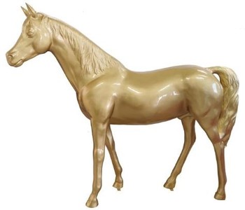 Casa Padrino figurine de décoration design cheval or 220 x H. 190 cm - Grande sculpture décorative résistante aux intempéries - Figurine animalière décoration jardin