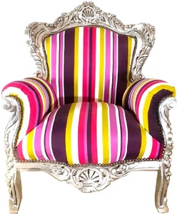 Casa Padrino sillón de salón barroco King rayas multicolores / plata 85 x 45 x A. 120 cm - Sillón Trono - Muebles Barrocos Casa Padrino sillón de salón barroco King rayas multicolores / plata 85 x 45 x A. 120 cm - Sillón Trono - Muebles Barrocos