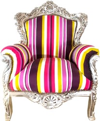 Casa Padrino baroque living room armchair King multicolored striped / silver 85 x 45 x H. 120 cm - Throne Armchair - Baroque Furniture Casa Padrino baroque living room armchair King multicolored striped / silver 85 x 45 x H. 120 cm - Throne Armchair - Baroque Furniture