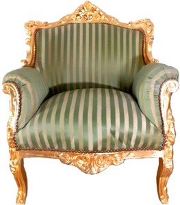 Casa Padrino fauteuil baroque Lord rayures vertes / or 77 x 63 x H. 102 cm - Fauteuil de salon fait main de style baroque - Mobilier Baroque Casa Padrino fauteuil baroque Lord rayures vertes / or 77 x 63 x H. 102 cm - Fauteuil de salon fait main de style baroque - Mobilier Baroque