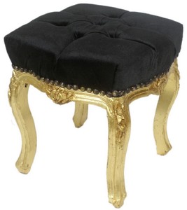 Casa Padrino taburete barroco negro / oro 45 x 40 x A. 35 cm - Taburete barroco hecho a mano con pedrería - Muebles de estilo barroco