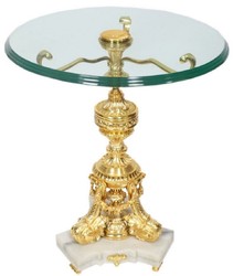 Casa Padrino table d'appoint baroque or / blanc Ø 53 x H. 67 cm - Table ronde en bronze doré avec plateau en verre et base en marbre - Mobilier de salon baroque