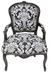 Casa Padrino baroque salon chair with armrests and elegant pattern black / white 60 x 60 x H. 95 cm - Handmade antique style chair - Furniture in baroque style