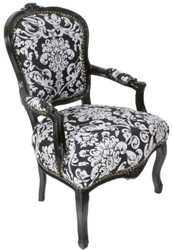 Casa Padrino baroque salon chair with armrests and elegant pattern black / white 60 x 60 x H. 95 cm - Handmade antique style chair - Furniture in baroque style