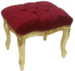 Casa Padrino taburete barroco rojo burdeos / oro 45 x 40 x A. 35 cm - Taburete barroco hecho a mano con pedrería - Muebles de estilo barroco