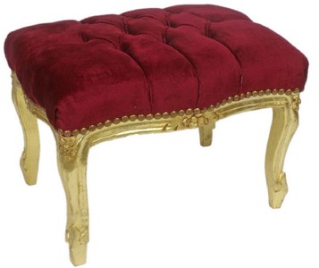 Casa Padrino taburete barroco rojo burdeos / oro 50 x 40 x A. 35 cm - Taburete barroco hecho a mano con pedrería - Muebles de estilo barroco