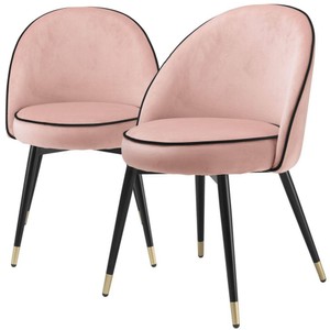 Casa Padrino ensemble de chaises de salle à manger de luxe rose / noir / laiton 55 x 64 x H. 83 cm - Chaises de salle à manger avec velours fin - Meubles de salle à manger
