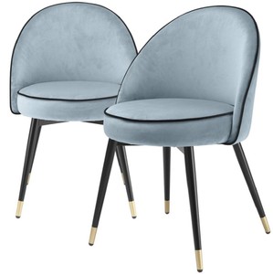 Casa Padrino ensemble de chaises de salle à manger de luxe bleu / noir / laiton 55 x 64 x H. 83 cm - Chaises de salle à manger avec velours fin - Meubles de salle à manger