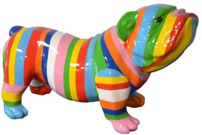 Casa Padrino figurine décorative design chien bouledogue rayures multicolores 55 x H. 32 cm - Sculpture décorative résistante aux intempéries - Décoration Salon - Décoration Jardin - Décoration di Design 
