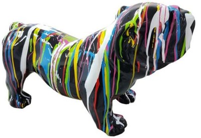 Casa Padrino figurine décorative design chien bouledogue noir / multicolores 55 x H. 32 cm - Sculpture décorative résistante aux intempéries - Décoration Salon - Décoration Jardin - Décoration di Design 