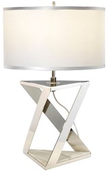 Casa Padrino lámpara de mesa de lujo plata / blanco / gris Ø 32 x A. 70 cm - Lámpara de mesa moderna con pantalla redonda de seda sintética - Colección de Lujo