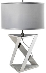 Casa Padrino lámpara de mesa de lujo plata / blanco / gris Ø 32 x A. 70 cm - Lámpara de mesa moderna con pantalla redonda de seda sintética - Colección de Lujo
