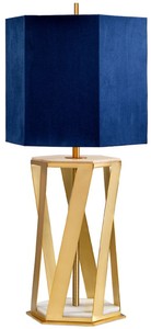 Casa Padrino luxury table lamp brass / white / blue 27.5 x 27.5 x H. 87 cm - Modern table lamp with faux silk lampshade - Luxury Collection
