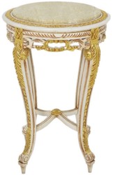 Casa Padrino tavolino barocco con piano in marmo bianco / beige / oro / crema Ø 40 x A. 60 cm - Tavolo rotondo in stile antico - Mobile da salotto barocco