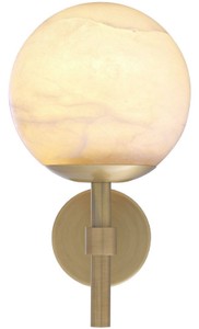 Casa Padrino Luxus Wandleuchte Antik Messingfarben / Alabaster 18 x 26 x H. 35 cm - Elegante Metall Wandlampe mit rundem Alabaster Lampenschirm - Luxus Kollektion