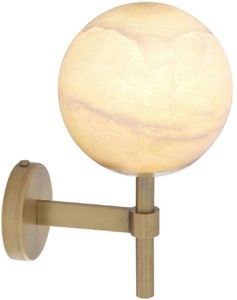 Casa Padrino Luxus Wandleuchte Antik Messingfarben / Alabaster 18 x 26 x H. 35 cm - Elegante Metall Wandlampe mit rundem Alabaster Lampenschirm - Luxus Kollektion