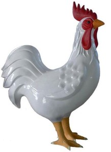 Casa Padrino decorative garden deco figure rooster white / red / beige H. 180 cm - Huge weatherproof decorative sculpture - Living room decoration - Garden decoration - Designer Decorative Animal Figure
