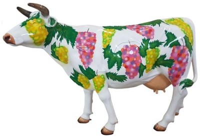 Casa Padrino sculpture design de jardin vache avec raisin design blanc / multicolore 210 x 55 x H. 147 cm - Énorme figurine décorative résistante aux intempéries - Figurine animalière grandeur nature