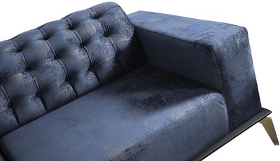 Casa Padrino Luxus Art Deco Chesterfield Wohnzimmer Set Schwarz / Blau / Weiß - 2 Sofas & 2 Drehsessel & 1 Couchtisch - Edle Wohnzimmer Möbel