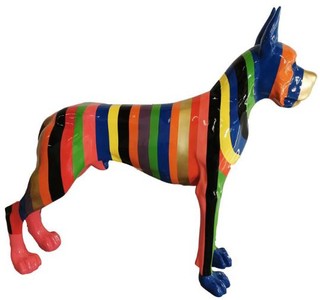 Casa Padrino décoration figure design chien Dogue Allemand avec rayures multicolore 125 x H. 110 cm - Sculpture décorative grandeur nature - Figurine animalière résistante aux intempéries