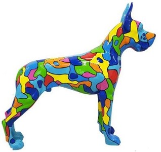 Casa Padrino décoration figure design chien Dogue Allemand multicolore 125 x H. 110 cm - Sculpture décorative grandeur nature - Figurine animalière résistante aux intempéries
