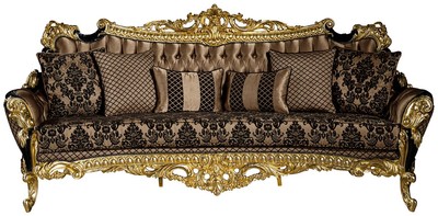 Casa Padrino canapé baroque de luxe marron / noir / or 260 x 110 x H. 117 cm - Canapé de salon magnifique avec coussins décoratifs - Meubles baroques nobles