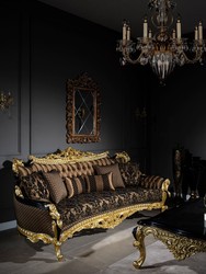 Casa Padrino sofá barroco de lujo marrón / negro / oro 260 x 110 x A. 117 cm - Sofá de salón magnífica con cojines decorativas - Muebles nobles barrocos