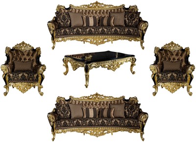 Casa Padrino luxury baroque living room set brown / black / gold - 2 Sofas & 2 Armchairs & 1 Coffee Table - Magnificent living room furniture in baroque style Casa Padrino luxury baroque living room set brown / black / gold - 2 Sofas & 2 Armchairs & 1 Coffee Table - Magnificent living room furniture in baroque style