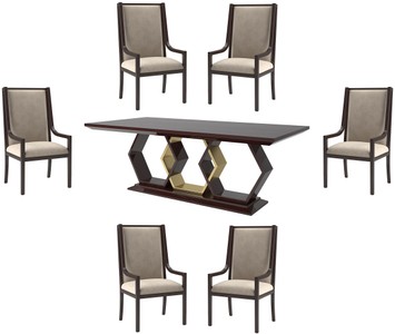 Casa Padrino set da pranzo Art Déco di lusso beige / marrone scuro lucido / oro - 1 Tavolo da Pranzo e 6 Sedie da Pranzo - Mobili da Pranzo Art Deco - Qualità di Lusso Casa Padrino set da pranzo Art Déco di lusso beige / marrone scuro lucido / oro - 1 Tavolo da Pranzo e 6 Sedie da Pranzo - Mobili da Pranzo Art Deco - Qualità di Lusso