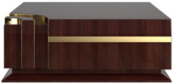 Casa Padrino set da soggiorno Art Déco di lusso beige / marrone scuro lucido / oro - 2 Divani e 2 Poltrone e 1 Tavolo da Soggiorno e 2 Tavolini - Mobili da salotto nobili - Qualità di Lusso