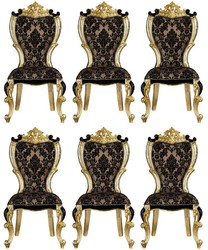 Casa Padrino set sedia da pranzo barocco di lusso con un motivo elegante marrone / nero / oro 60 x 65 x A. 120 cm - Set da 6 sedie da cucina in stile barocco - Mobili per sala da pranzo barocco Casa Padrino set sedia da pranzo barocco di lusso con un motivo elegante marrone / nero / oro 60 x 65 x A. 120 cm - Set da 6 sedie da cucina in stile barocco - Mobili per sala da pranzo barocco