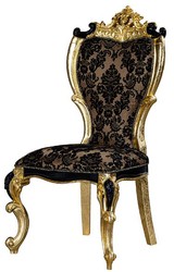 Casa Padrino set sedia da pranzo barocco di lusso con un motivo elegante marrone / nero / oro 60 x 65 x A. 120 cm - Set da 6 sedie da cucina in stile barocco - Mobili per sala da pranzo barocco