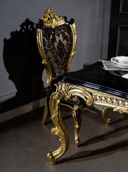 Casa Padrino set sedia da pranzo barocco di lusso con un motivo elegante marrone / nero / oro 60 x 65 x A. 120 cm - Set da 6 sedie da cucina in stile barocco - Mobili per sala da pranzo barocco