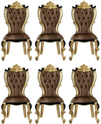 Casa Padrino set sedia da pranzo barocco di lusso marrone / nero / oro 60 x 65 x A. 120 cm - Set da 6 sedie da cucina in stile barocco - Mobili per sala da pranzo barocco