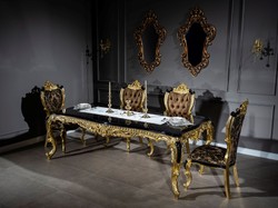 Casa Padrino set sedia da pranzo barocco di lusso marrone / nero / oro 60 x 65 x A. 120 cm - Set da 6 sedie da cucina in stile barocco - Mobili per sala da pranzo barocco