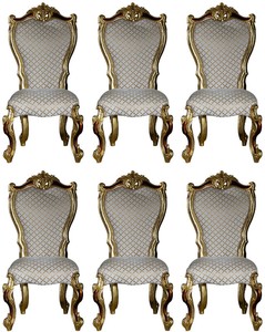 Casa Padrino ensemble de chaises de salle à manger baroque de luxe gris / or / rouge / or 58 x 57 x H. 107 cm - Ensemble de 6 chaises de cuisine baroque - Mobilier de salle à manger baroque Casa Padrino ensemble de chaises de salle à manger baroque de luxe gris / or / rouge / or 58 x 57 x H. 107 cm - Ensemble de 6 chaises de cuisine baroque - Mobilier de salle à manger baroque