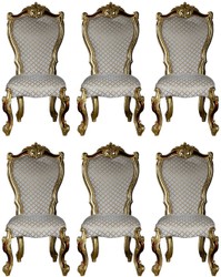Casa Padrino conjunto de sillas de comedor barroco de lujo gris / oro / rojo / oro 58 x 57 x A. 107 cm - Sillas de cocina conjunto de 6 estilo barroco - Muebles de comedor barrocos