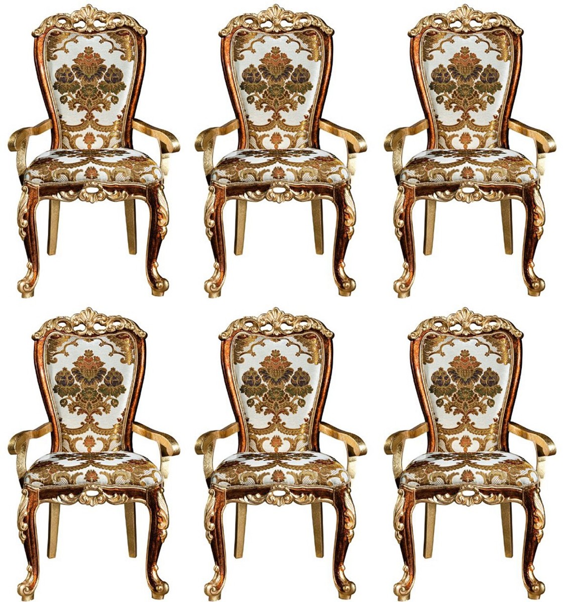 Casa Padrino ensemble de chaises de salle à manger baroque de luxe avec accoudoirs et motif élégant 57 x 54 x H. 115 cm - Ensemble de 6 chaises de cuisine baroque - Mobilier de salle à manger baroque Casa Padrino ensemble de chaises de salle à manger baroque de luxe avec accoudoirs et motif élégant 57 x 54 x H. 115 cm - Ensemble de 6 chaises de cuisine baroque - Mobilier de salle à manger baroque