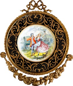 Casa Padrino baroque ceramic mural with decorated frame 38 x 32 cm - baroque wall decoration wall plate antique style