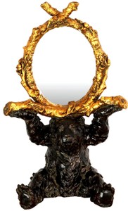 Casa Padrino baroque table mirror bear black / gold 36 x H. 58 cm - Standing mirror - Make-up mirror - Cosmetic mirror - Decorative mirror in baroque style