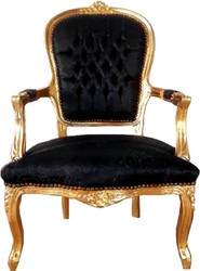Casa Padrino baroque salon chair black pattern / gold 60 x 50 x H. 93 cm - Handcrafted antique style chair with fine satin fabric - Baroque style furniture Casa Padrino baroque salon chair black pattern / gold 60 x 50 x H. 93 cm - Handcrafted antique style chair with fine satin fabric - Baroque style furniture