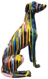 Casa Padrino figurine décorative design chien lévrier noir / multicolore 35 x 55 x H. 80 cm - Sculpture décorative résistante aux intempéries - Décoration Salon - Décoration Jardin