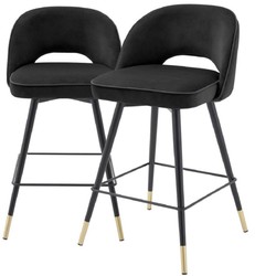 Casa Padrino luxury bar chair set black / brass 51 x 52 x H. 92.5 cm - Bar stools with rotating seat and noble velvet fabric - Luxury Bar Furniture