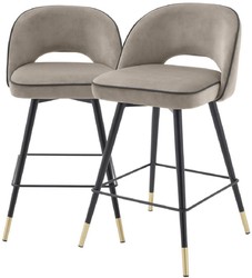 Casa Padrino luxury bar chair set greige / black / brass 51 x 52 x H. 92.5 cm - Bar stools with rotating seat and noble velvet fabric - Luxury Bar Furniture