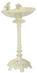 Casa Padrino bain d'oiseaux Art Nouveau avec 2 oiseaux décoratifs crème 50 x H. 93 cm - Bain d'oiseaux en fonte - Accessoires de décoration de jardin et patio