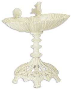 Casa Padrino bain d'oiseaux Art Nouveau avec 2 oiseaux décoratifs crème 54 x H. 49,5 cm - Bain d'oiseaux en fonte - Accessoires de décoration de jardin et patio
