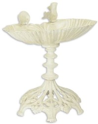 Casa Padrino bain d'oiseaux Art Nouveau avec 2 oiseaux décoratifs crème 54 x H. 49,5 cm - Bain d'oiseaux en fonte - Accessoires de décoration de jardin et patio