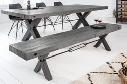 Casa Padrino banc design industriel gris / noir 200 x 40 x H. 45 cm - Banc en bois massif avec structure en métal thermolaqué - Mobilier design industriel